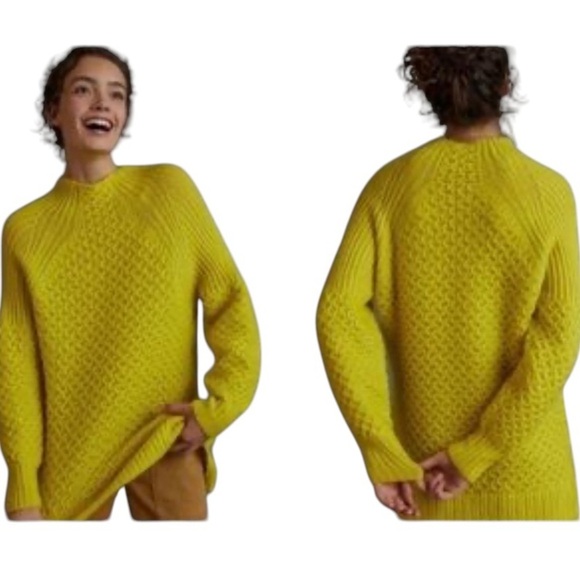Anthropologie  yellow Lime Bia Mock Neck Tunic Sweater Alpaca blend Texture Knit - Picture 1 of 13